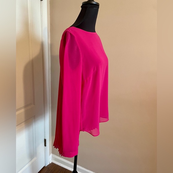 Badgley Mischka Long Sleeve Top Blouse Fuchsia Pink Size S Pleated Back Designer - Picture 3 of 11